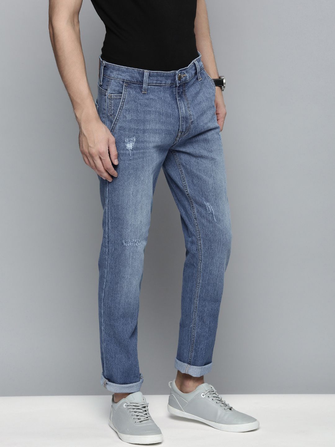 The Indian Garage Co Men Blue Slim Fit Mildly Distressed Stretchable Jeans