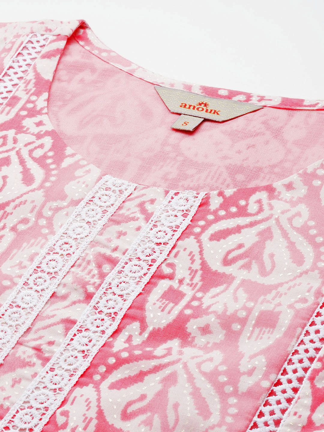 Anouk Ethnic Motifs Printed Lace Inserts Kurta with Trousers & With Dupatta