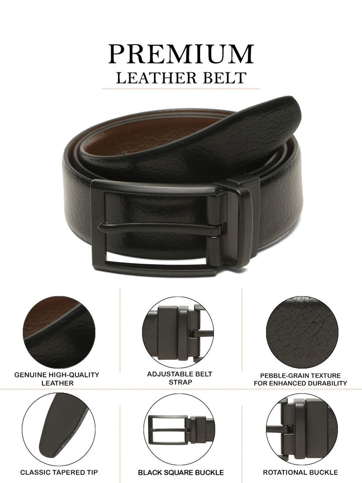 Teakwood Leathers Men Textured Leather Reversible Formal Belt