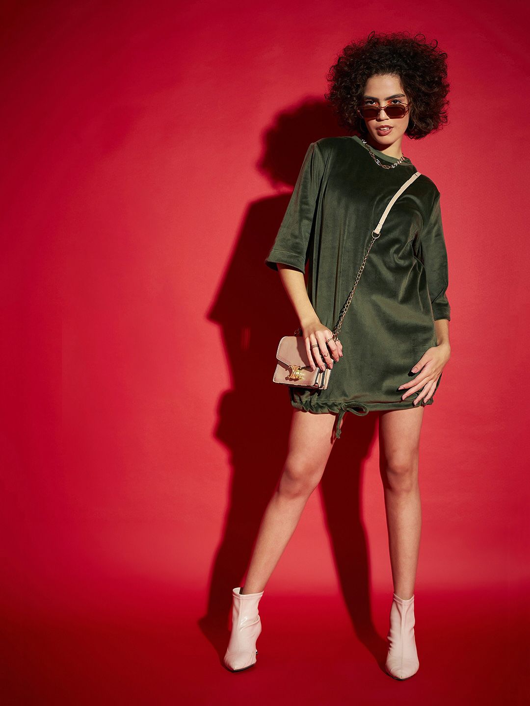SASSAFRAS Olive Green Tie Up Hem Sheath Dress