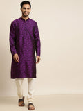 SOJANYA Men Purple Geometric Woven Design Kurta