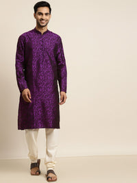 SOJANYA Men Purple Geometric Woven Design Kurta
