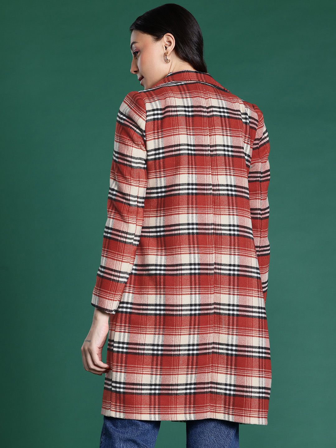 DressBerry Checked Single-Breasted Longline Overcoat