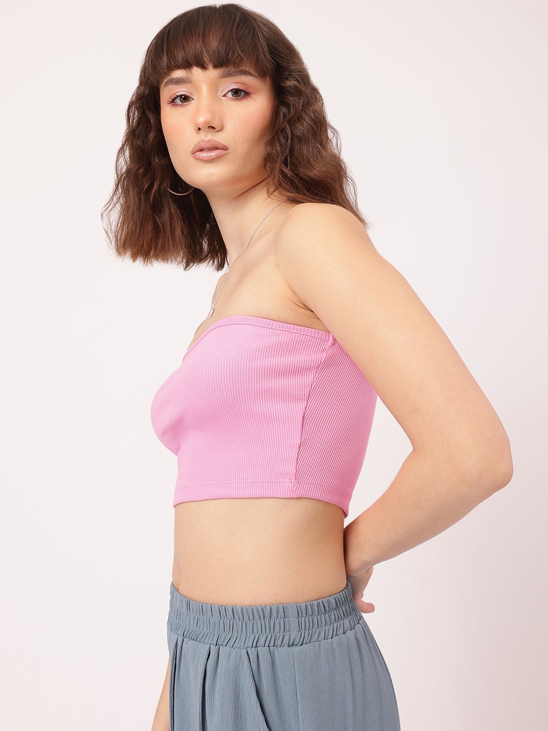 DressBerry Blush & Bold Ribbed Bandeau Crop Top