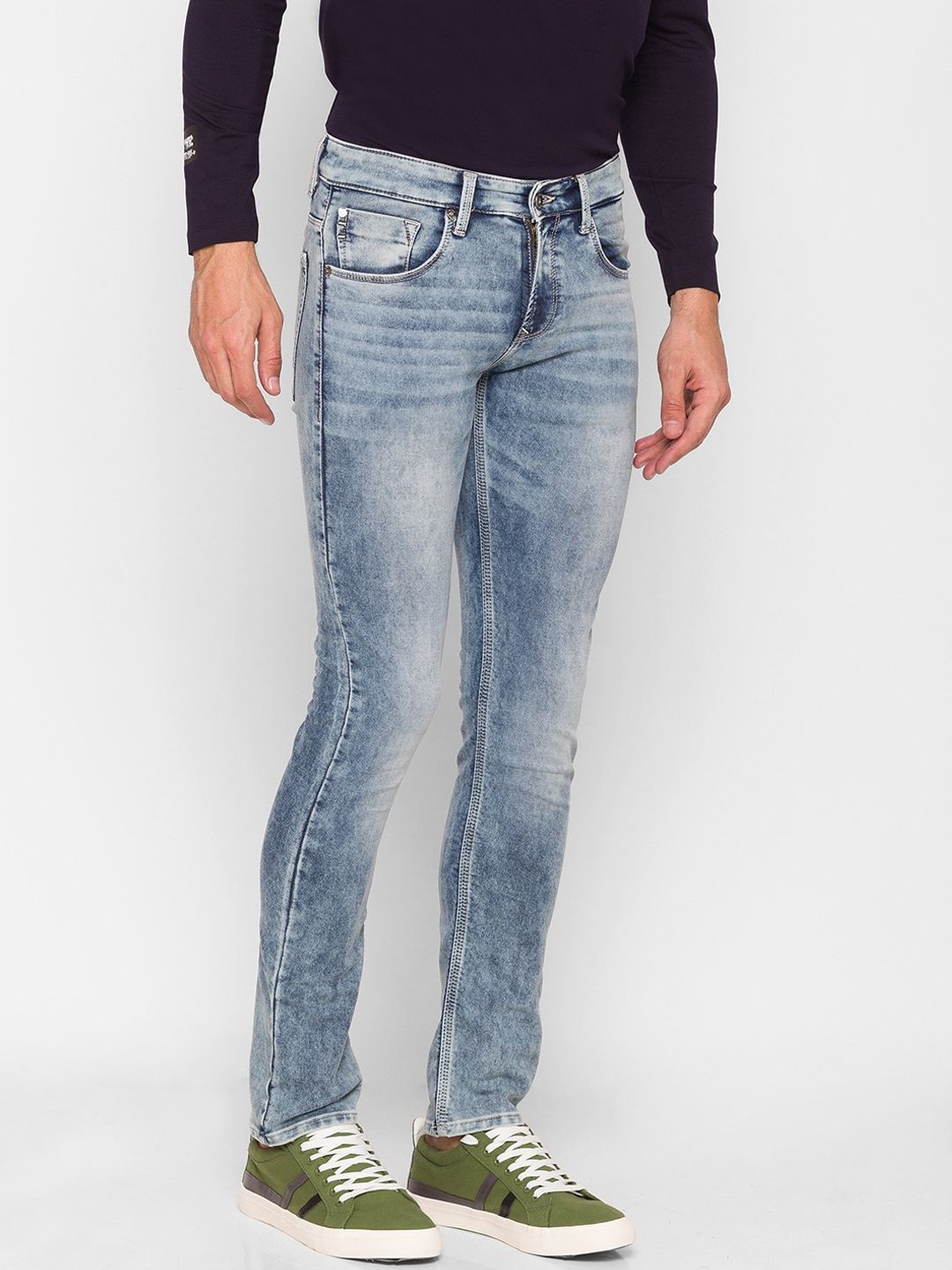 SPYKAR Men Blue Slim Fit Low-Rise Mildly Distressed Heavy Fade Jeans