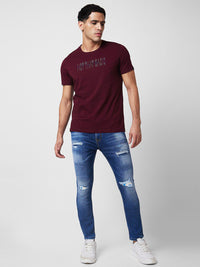 SPYKAR Typography Printed Round Neck Slim Fit Cotton T-shirt