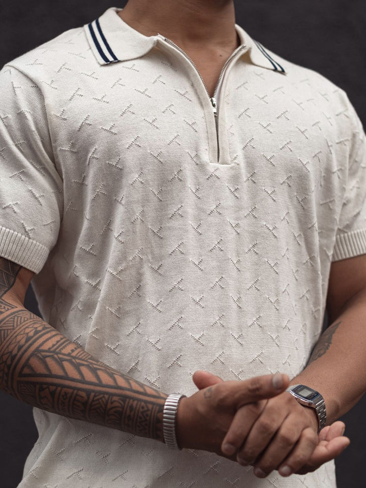 Powerlook Men Self Design Polo Collar Pure Cotton T-Shirt