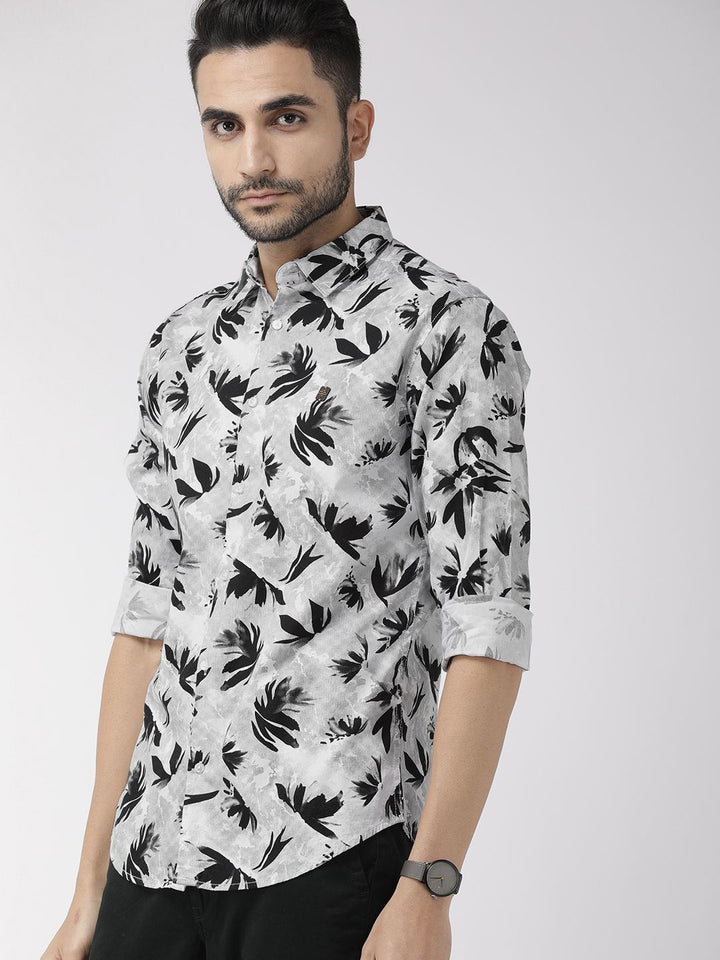 The Indian Garage Co Men Grey & Black Slim Fit Printed Casual Shirt