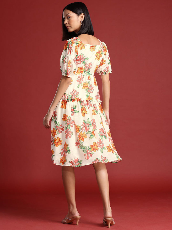 all about you Floral Print Puff Sleeve A-Line Midi Dress
