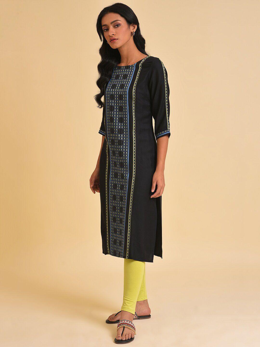 W Black Woven Design Kurta