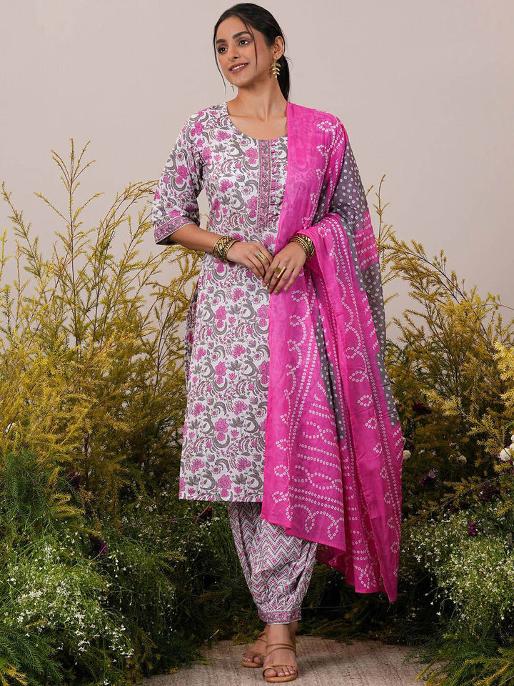 Libas Floral Printed Regular Pure Cotton Kurta With Salwar & Dupatta