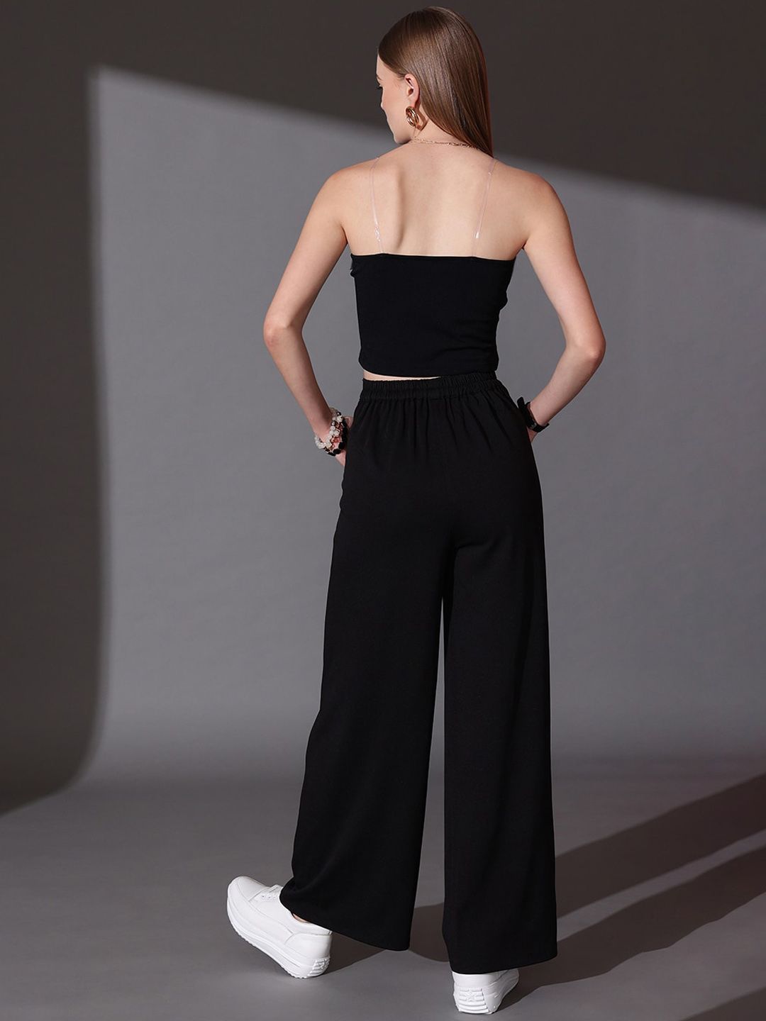STREET 9 Solid Off Shoulder Top With Flared Trousers Co-Ords