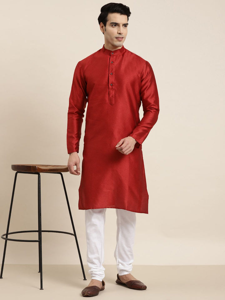 SOJANYA Men Red Self-Design Straight Kurta