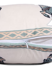 STITCHNEST Green & White 5 Pieces Ethnic Motifs Printed Velvet Square Cushion Covers