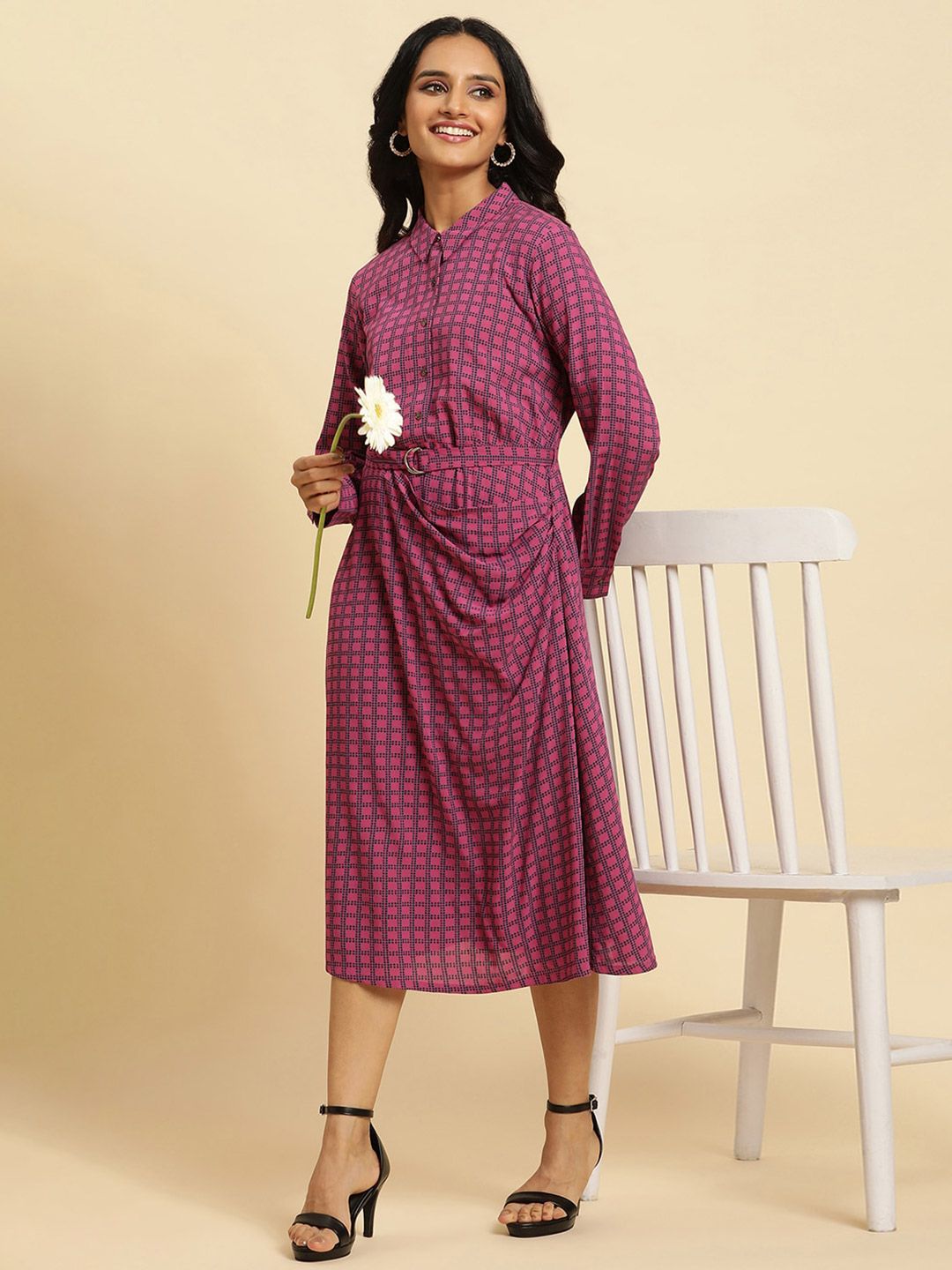 W Geometric Printed A-Line Midi Dress