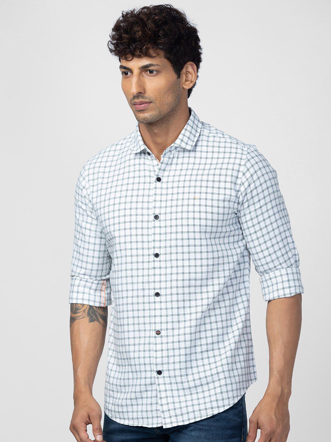 SPYKAR Men Slim Fit Grid Tattersall Checks Checked Casual Shirt