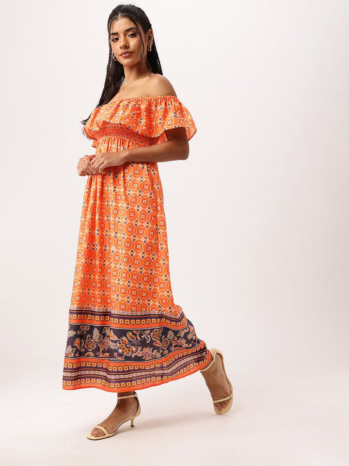 DressBerry Street Chic Meets Ethnic Prints Off-Shoulder Smocked Maxi Dress