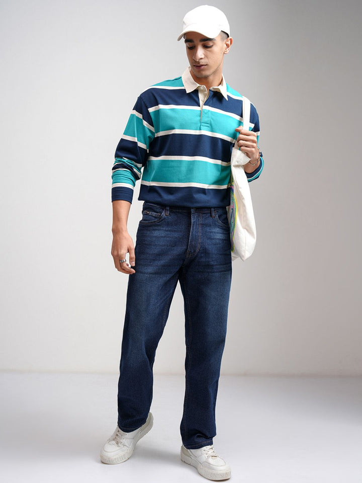 Highlander Men Straight Fit Mid-Rise Light Light Fade Cotton Regangan Seluar Jeans