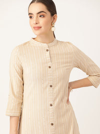 Anouk Women Beige Pure Cotton Striped Kurta with Palazzos