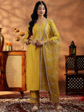 Libas Women Floral Yoke Design Regular Thread Work Kurta with Trousers & With Dupatta