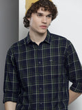 The Indian Garage Co Men Navy Blue & Green Checked Casual Shirt