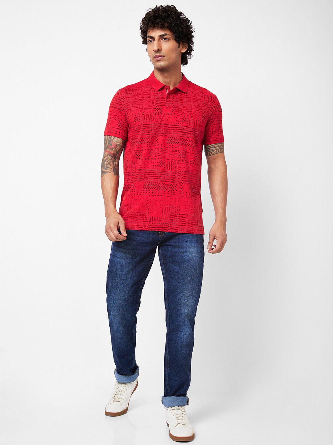 SPYKAR Abstract Printed Polo Collar Slim Fit T-shirt