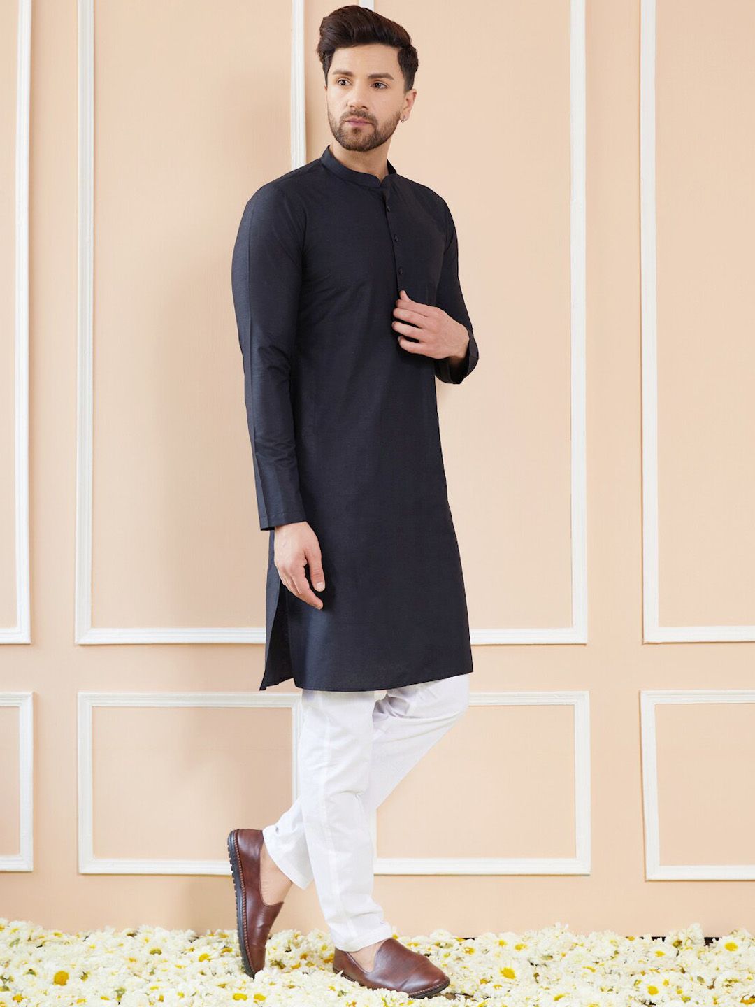 See Designs Mandarin Collar Long Sleeves Cotton Kurta