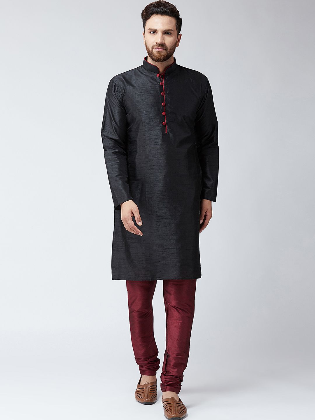 SOJANYA Lelaki Hitam Solid Kurta Lurus