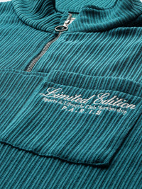 The Indian Garage Co Self Striped Typography Printed Corduroy Relaxed Fit Sweatshirt