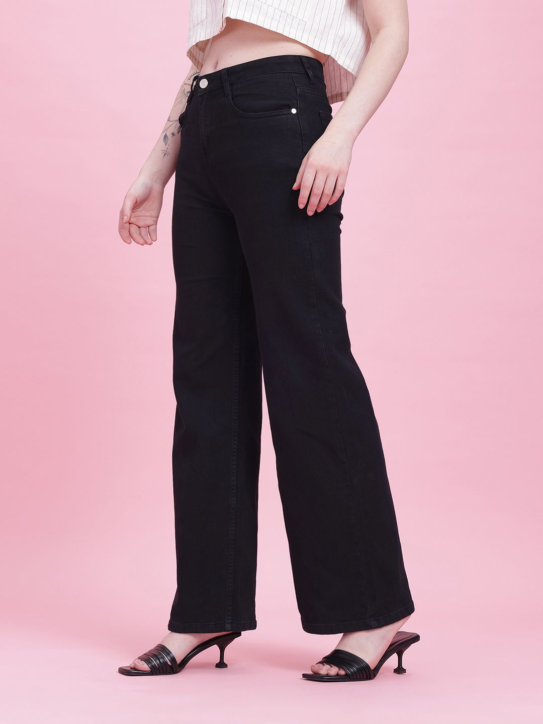 DressBerry Women Mid-Rise Wide Leg Stretchable Jeans