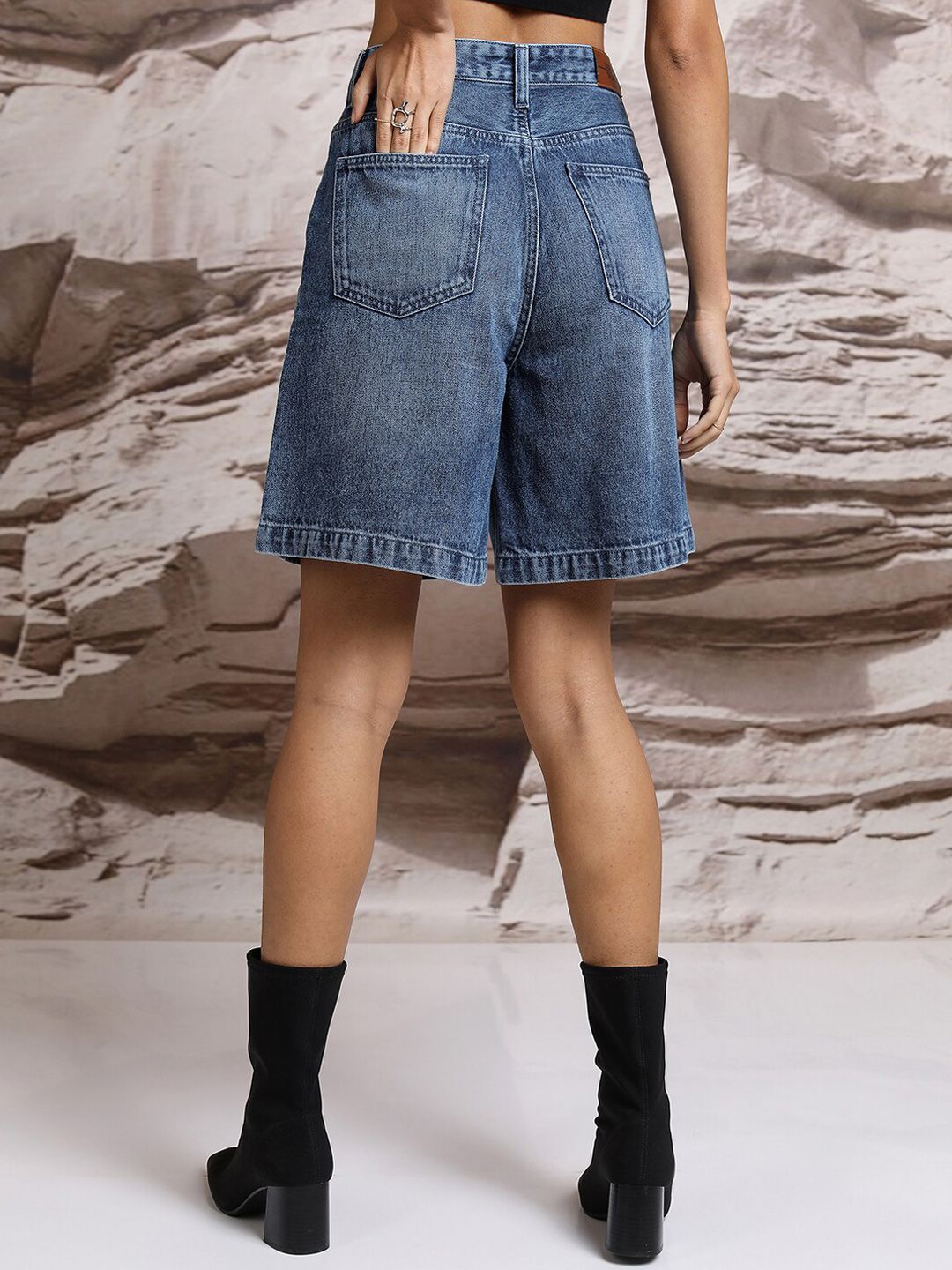 Tokyo Talkies Women Blue High Rise Cotton Denim Shorts