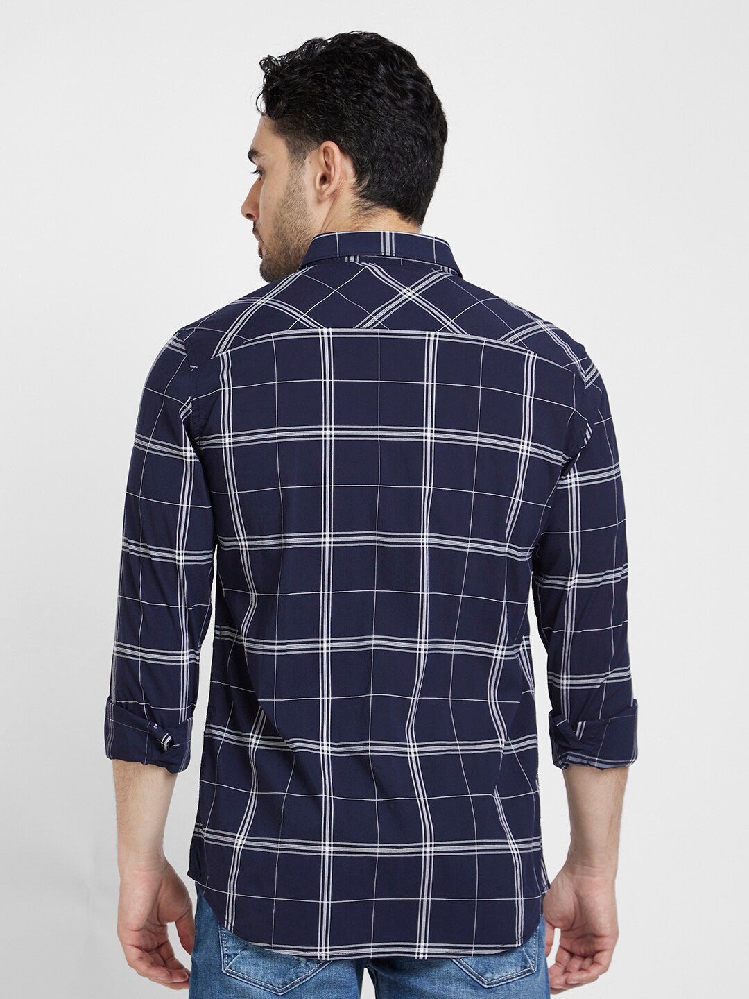 SPYKAR Classic Windowpane Checked Cotton Casual Shirt