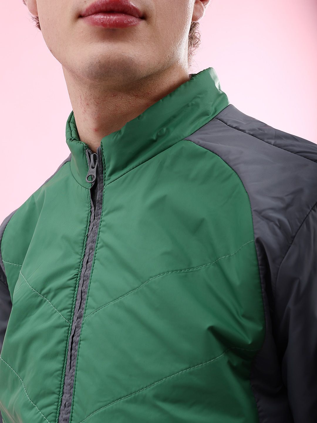 The Indian Garage Co Colourblocked Mock Collar Long Sleeves Padded Jacket