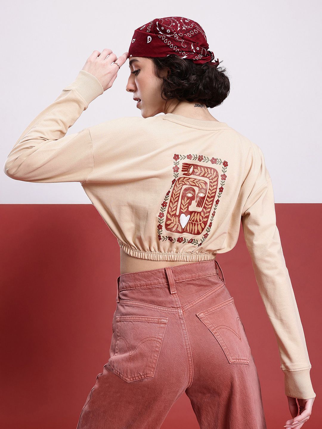 DressBerry Indie Printed Cropped Sweatshirt
