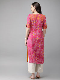 Anouk Women Pink & Mustard Yellow Printed Straight Kurta