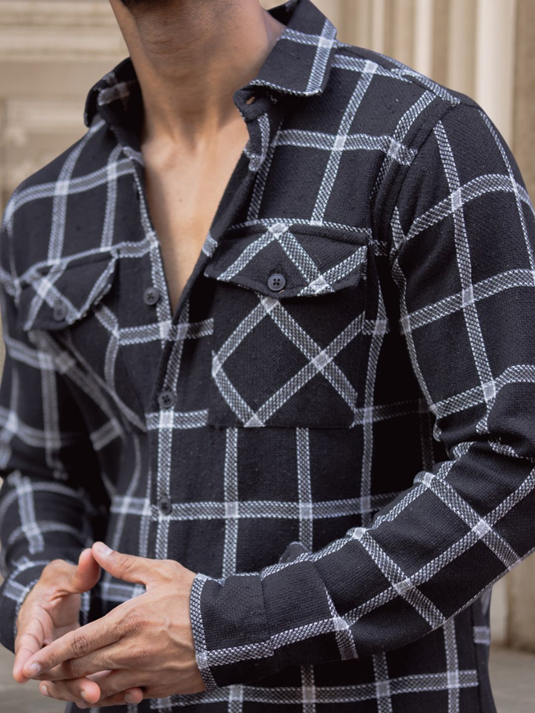 Powerlook Men Spread Collar Tartan Checked Cotton Casual Shirt