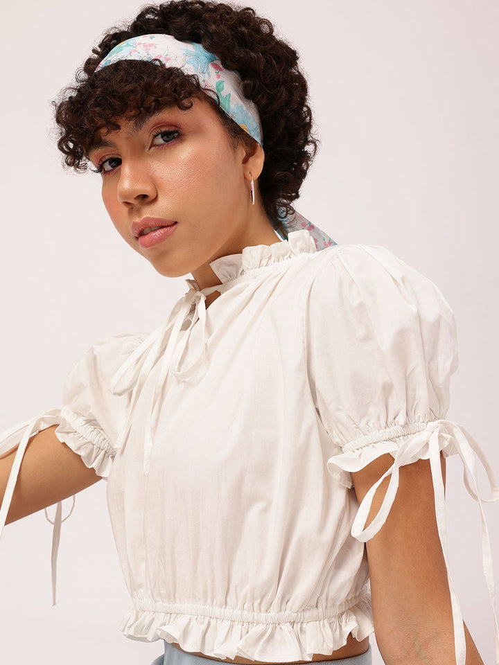 DressBerry Soft Grunge Glam Tie-Up Blouson Crop Top