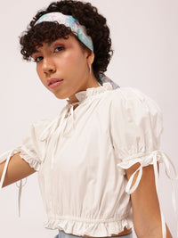 DressBerry Soft Grunge Glam Tie-Up Blouson Crop Top
