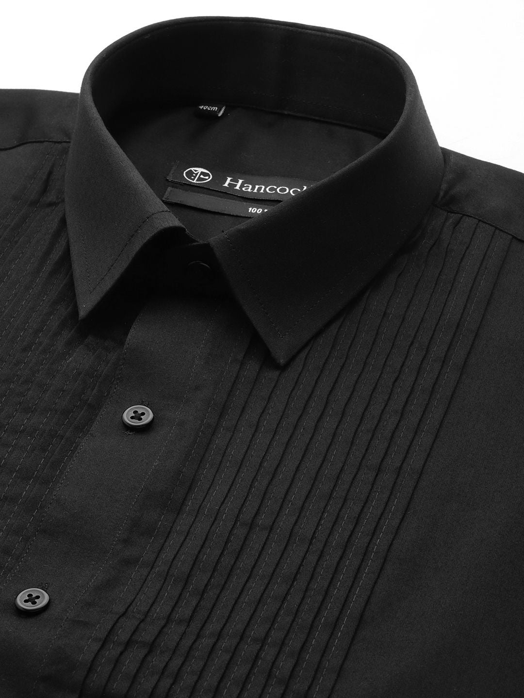 Hancock Men Tuxedo Pin Tucked Satin Pure Cotton Slim Fit Formal Shirt