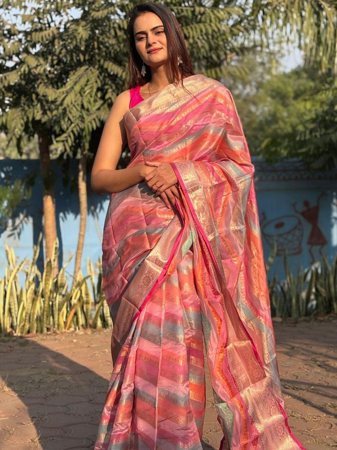 Kalini Woven Design Zari Silk Blend LeHeriya Saree