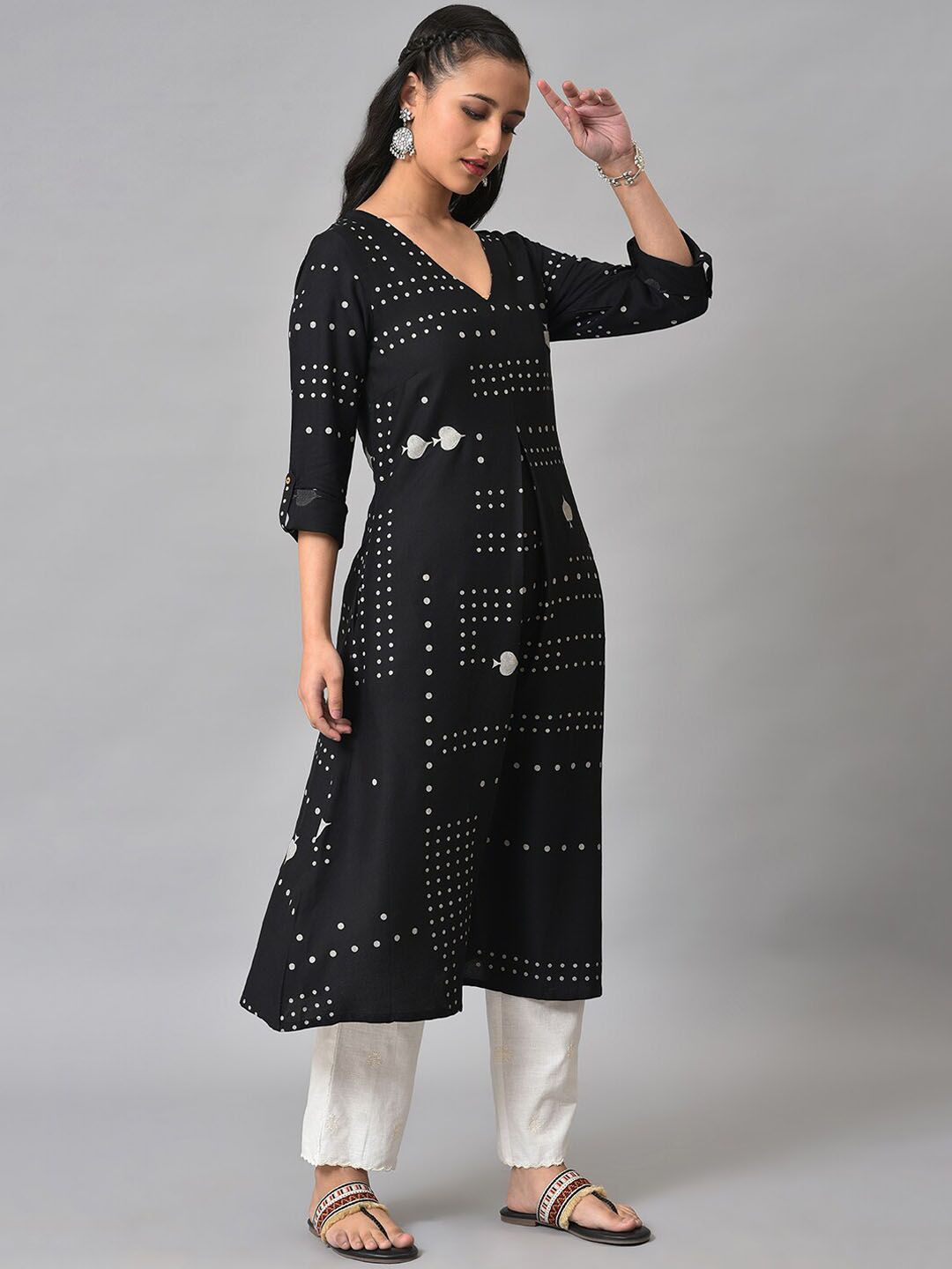 W Women Geometric Printed Anarkali Kurta