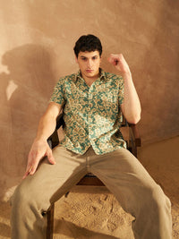 DENNISON Smart Floral Printed Spread Collar Cotton Oversized Lightweight Casual Shirt