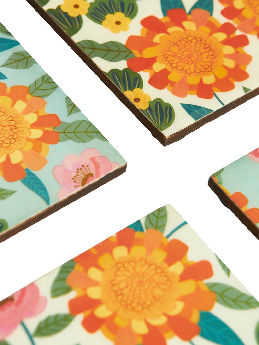 Chumbak Assorted Orange 6 Pieces Marigold Printed Coasters