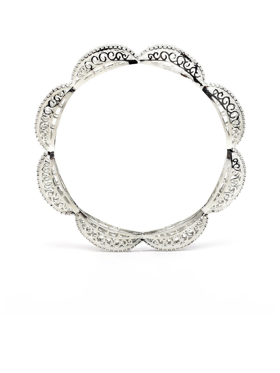 KARATCART Set Of 2 Silver-Plated & White AD-Studded Bangles