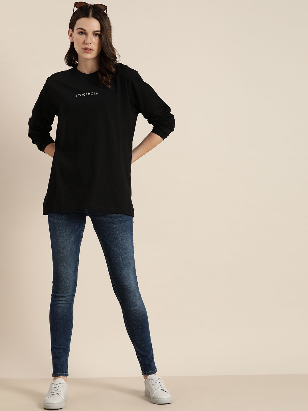 DILLINGER Women Black Printed Round Neck Oversized T-shirt