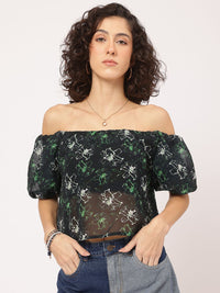 DressBerry Printed Sheer Slay Bardot Top