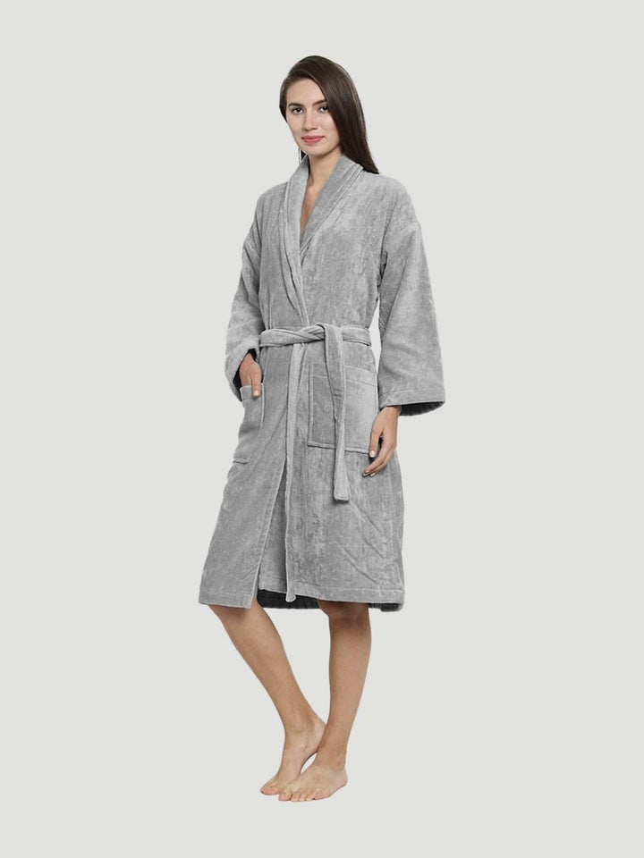 MYTRIDENT Grey Pure Cotton Soft & Comfortable Bathrobe