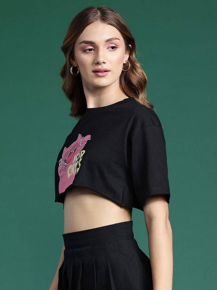 DressBerry Women Typography Printed Pure Cotton Crop T-shirt