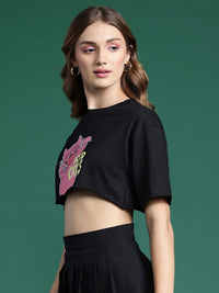 DressBerry Women Typography Printed Pure Cotton Crop T-shirt