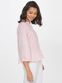 AND Striped Puff Sleeve Cotton Top